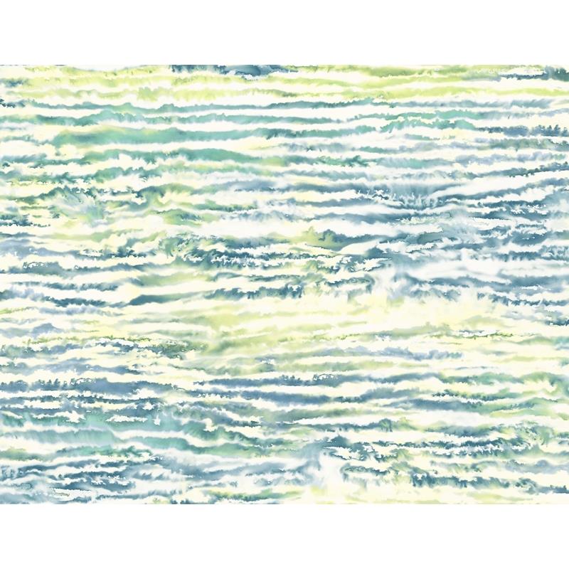 Sample LW50504 Living with Art, Watercolor Waves Deep Sea and Spring Green Seabrook Wallpaper