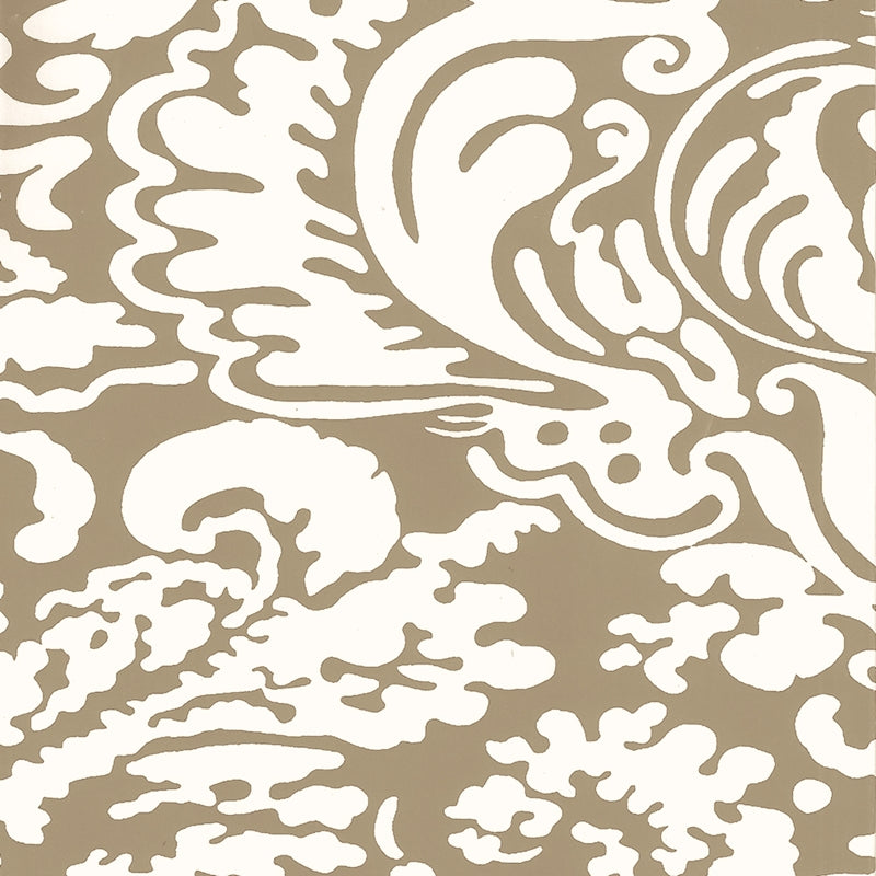 Sample 2335-24WP San Marco Reverse, Gold Metallic on Off White by Quadrille Wallpaper