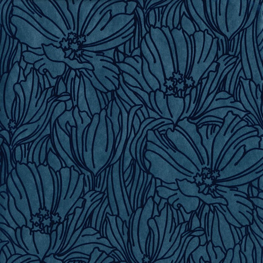 Purchase 2970-87356 Revival Selwyn Flock Dark Blue Floral Wallpaper Dark Blue A-Street Prints Wallpaper