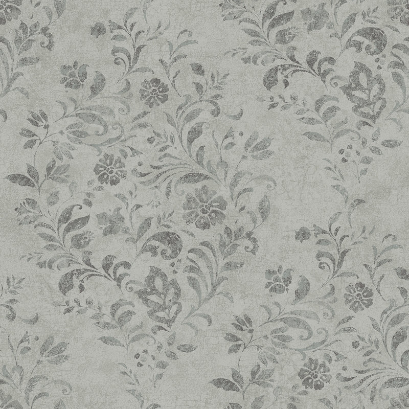 Sample 4072-70008 Delphine, Isidore Grey Scroll Wallpaper by Chesapeake