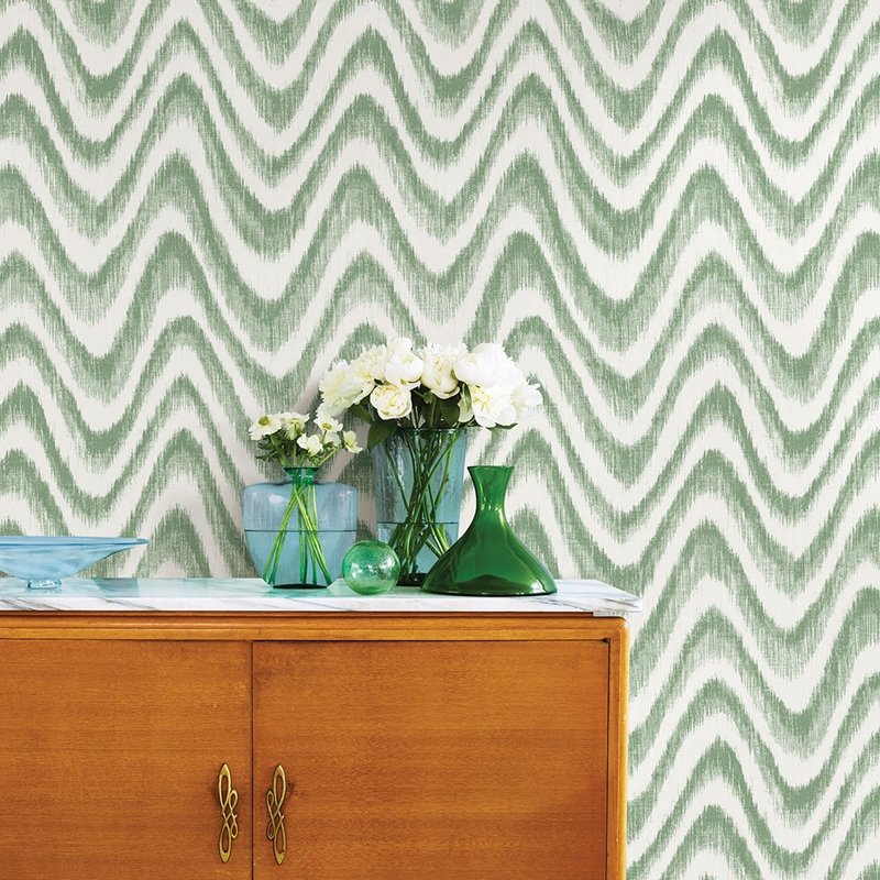 Find 2901-25406 Perennial Bargello Green Faux Grasscloth Wave A Street Prints Wallpaper