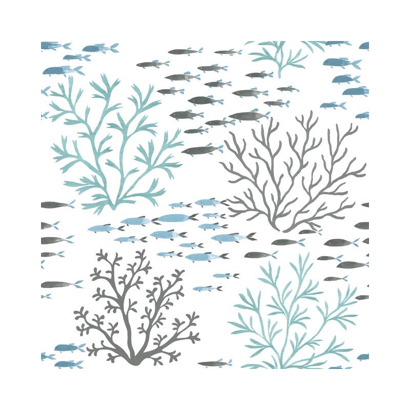 Sample CV4406 Water's Edge Resource Library, Marine Garden Blue/Brown York Wallpaper