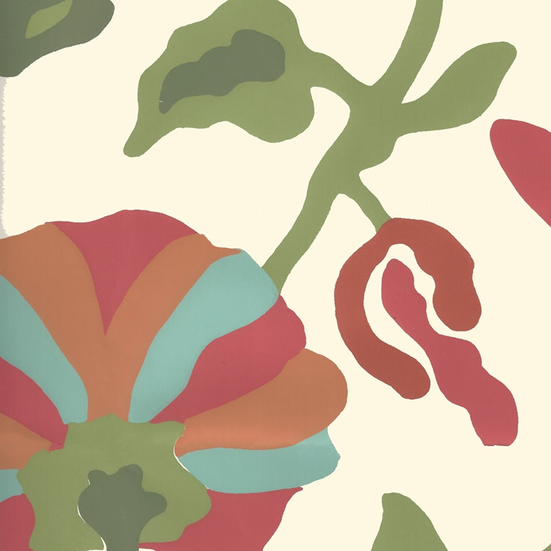 View AP804-0 Potalla Green,Coral on Off White by Quadrille Wallpaper