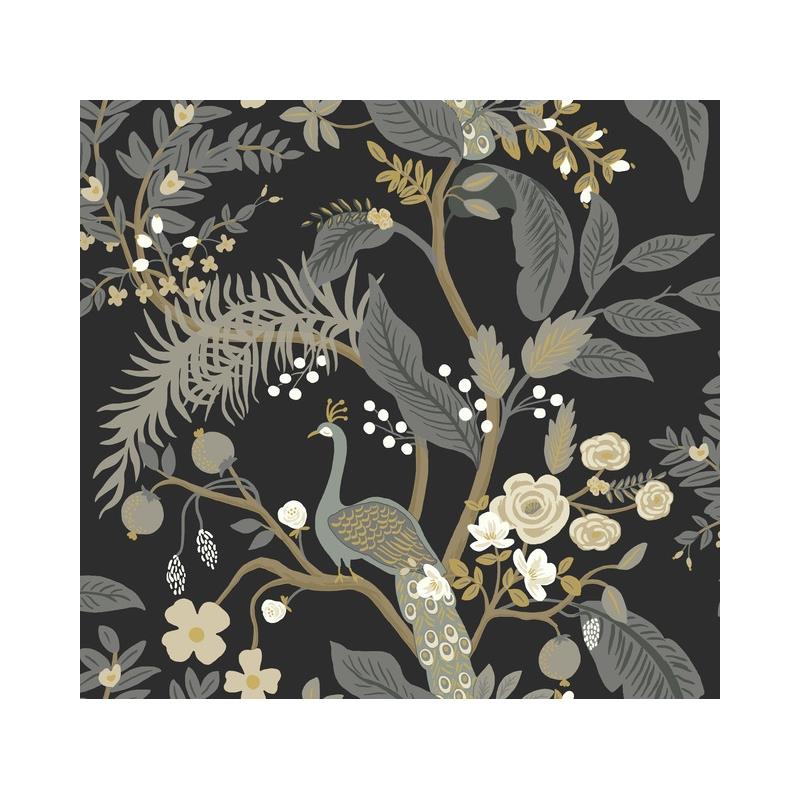 Sample RI5170 Rifle Paper Co. Peacock Black York Wallpaper
