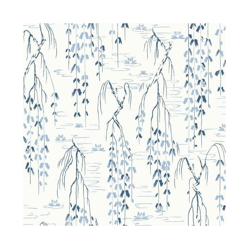 Sample - AF6582 Tea Garden, Willow Branches White, Blue by Ronald Redding