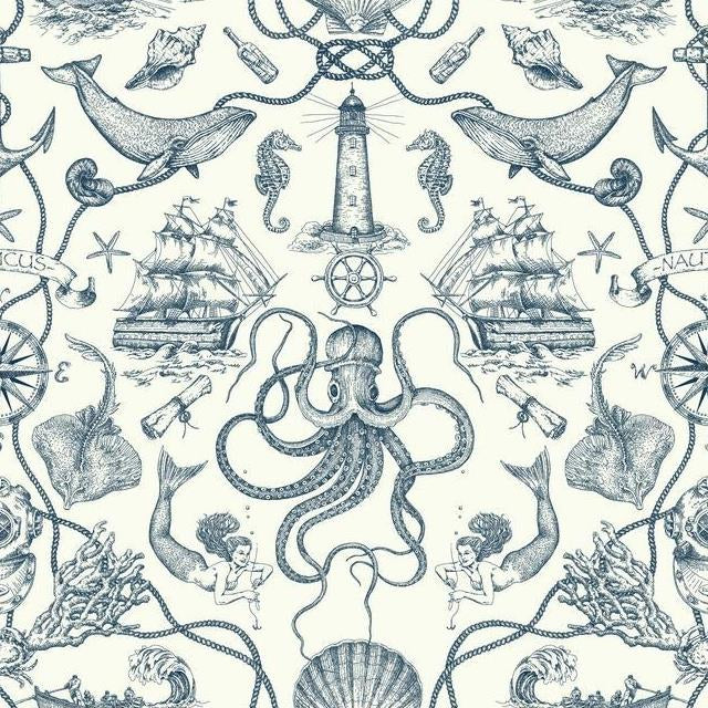Purchase HO3361 Tailored Deep Sea Toile color Blue Toile by York Wallpaper