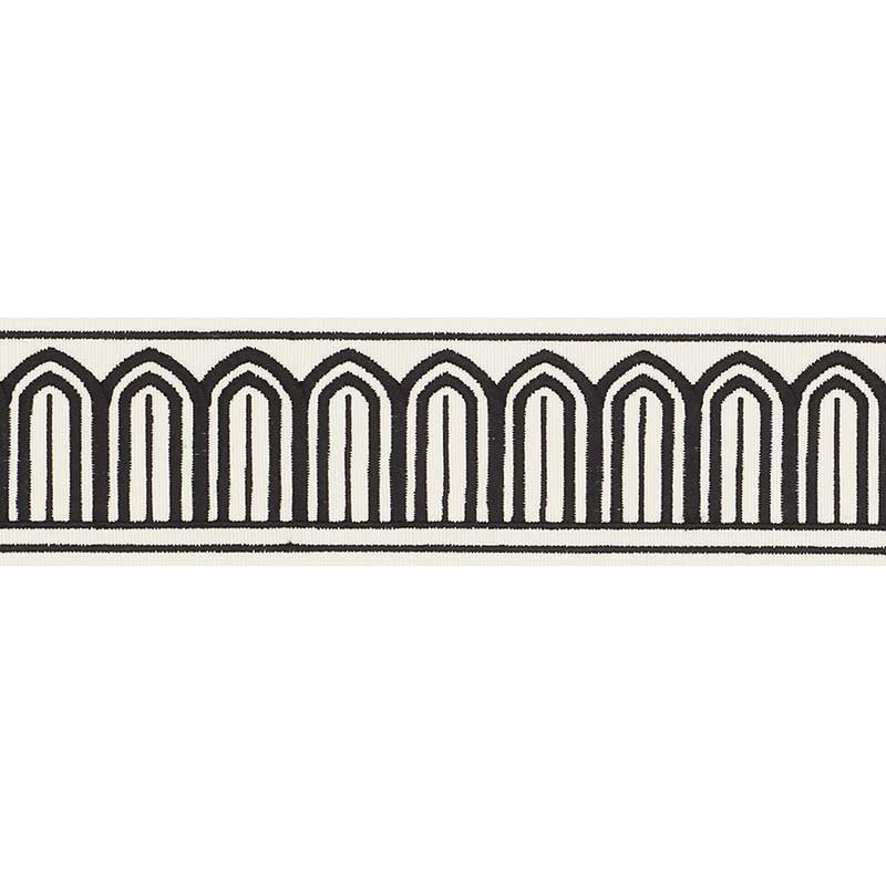70760 | Arches Embroidered Tape, Black On White - Schumacher Fabric