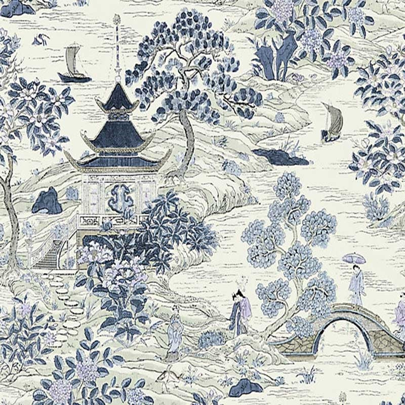 Sample SC 000316624 Satomi Hand Block Print, Evening Blue by Scalamandre Fabric