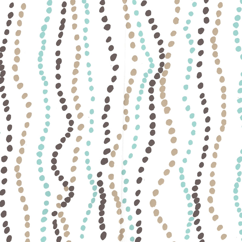 Sample 6370-05WWP Ginza, Brown Camel Aqua on White by Quadrille Wallpaper
