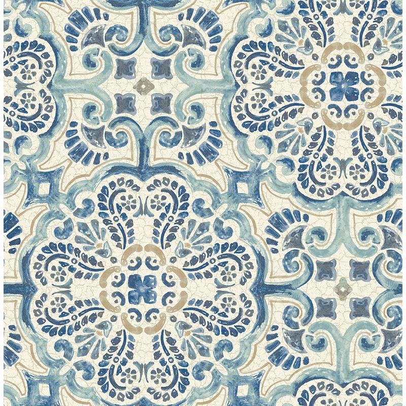 View 2922-24046 Trilogy Florentine Blue Faux Tile Blue A-Street Prints Wallpaper