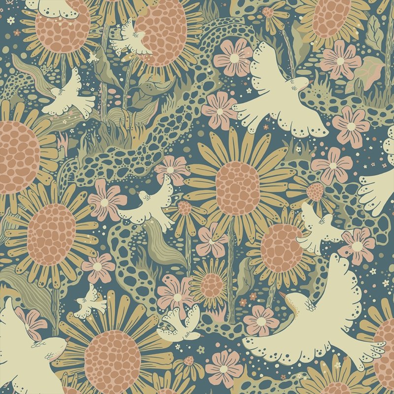 Order 4111-63007 Briony Dramma Teal Songbirds and Sunflowers Wallpaper Teal A-Street Prints Wallpaper