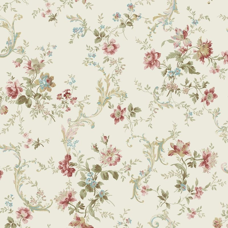 Select FG70512 Flora Florals With Scroll by Wallquest Wallpaper