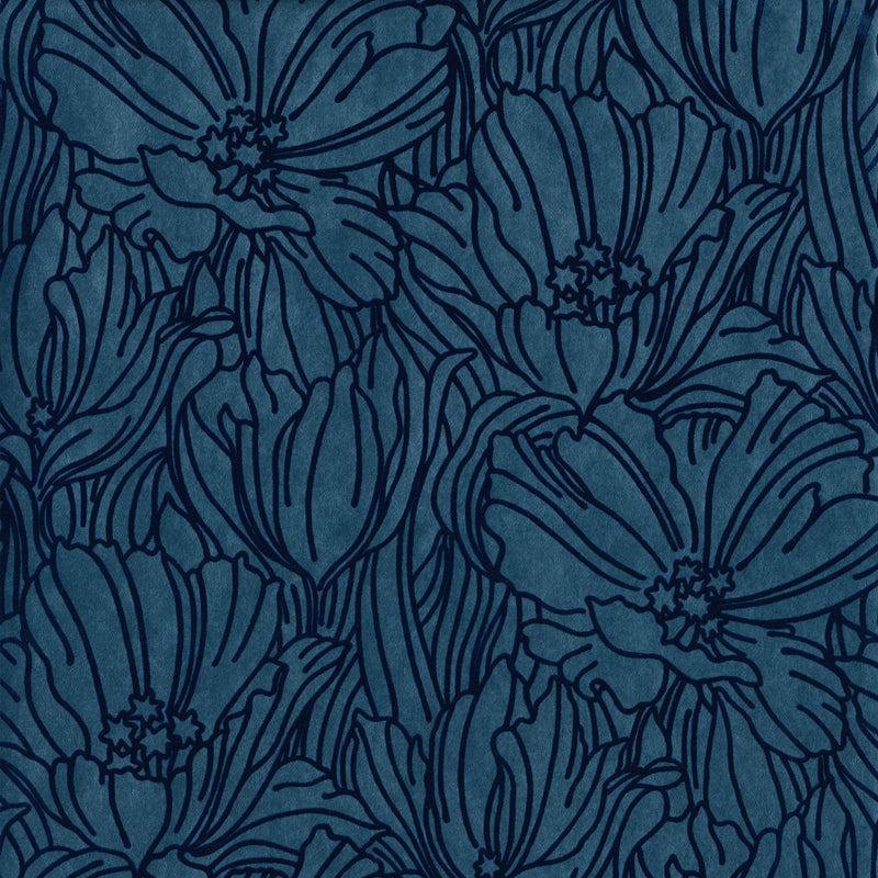 Sample 2970-87356 Revival, Selwyn Flock Dark Blue Floral Wallpaper by A-Street Prints Wallpaper