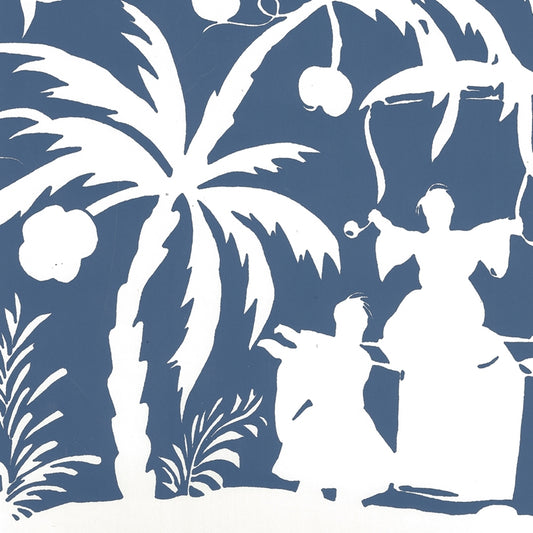Save 6015-08WP Lyford Background Navy On Almost White by Quadrille Wallpaper