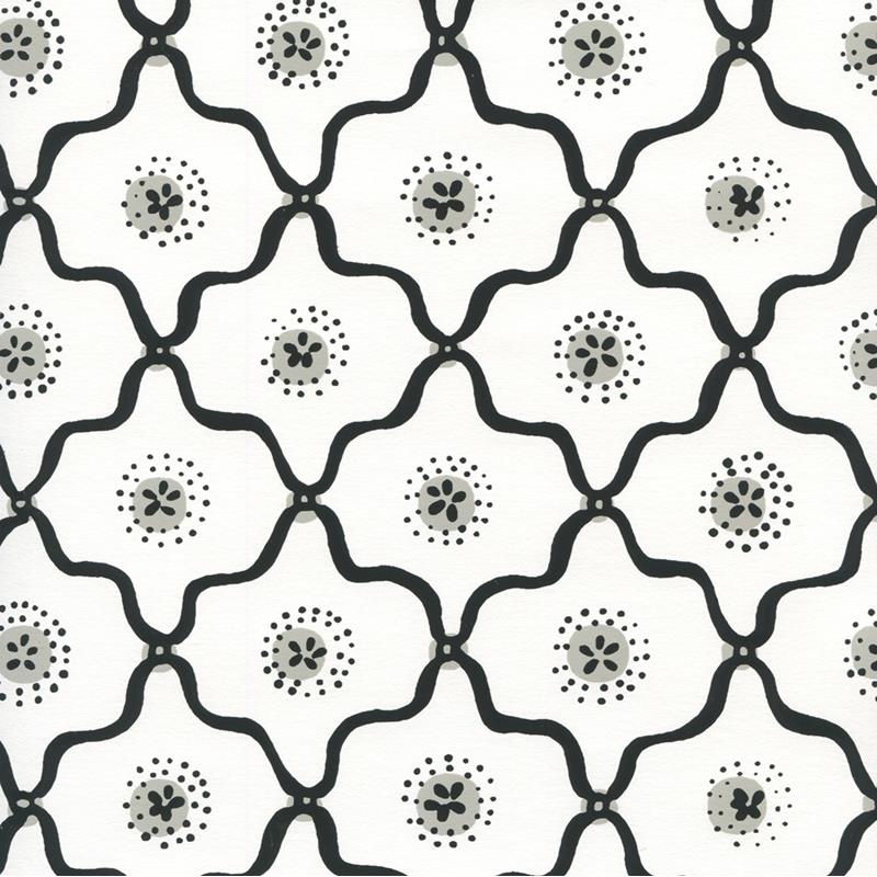 Sample 306320W-09WWP Longfellow, Black,Grey on White by Quadrille Wallpaper