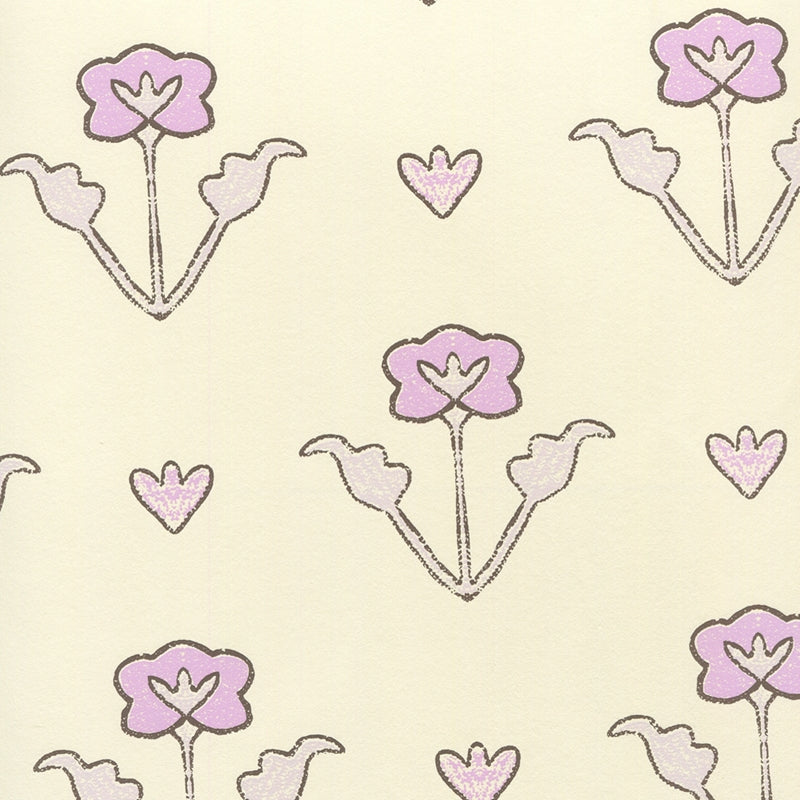 Sample HC1995W-03OWP Clementine All Over, Lilac Purple Brown On Off White by Quadrille Wallpaper