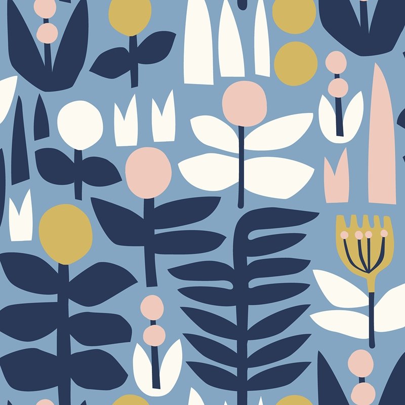 Order LDS4579 Leah Duncan Blue A Bit Of Folk Peel & Stick Wallpaper Blue by NuWallpaper