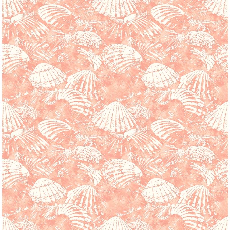 Looking 2904-25689 Fresh Start Kitchen & Bath Surfside Coral Shells Wallpaper Coral Brewster