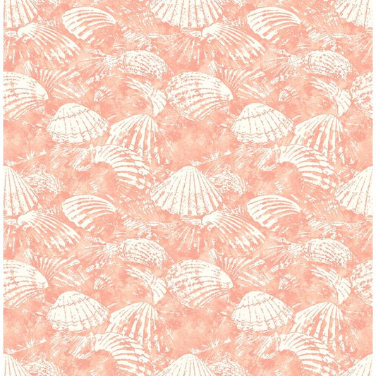 Looking 2904-25689 Fresh Start Kitchen & Bath Surfside Coral Shells Wallpaper Coral Brewster