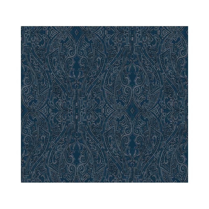 Sample HO2133 Ronald Redding Traveler Ascot Damask Dark Blue Ronald Redding Wallpaper
