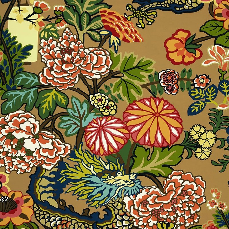 Purchase sample of 173274 Chiang Mai Dragon, Mocha by Schumacher Fabric