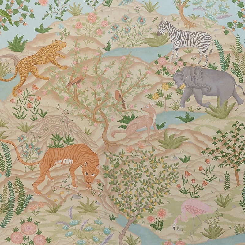 Purchase 5013310 Finches Jungle Panel Set Parchment Schumacher Wallcovering Wallpaper