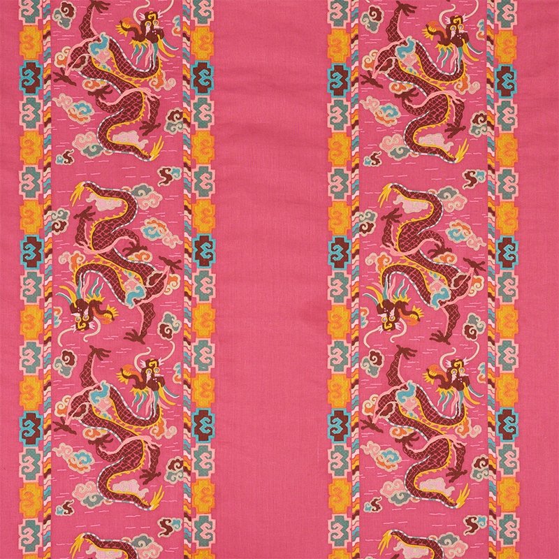 Purchase sample of 78092 Lotan Dragon Embroidery, Pink by Schumacher Fabric