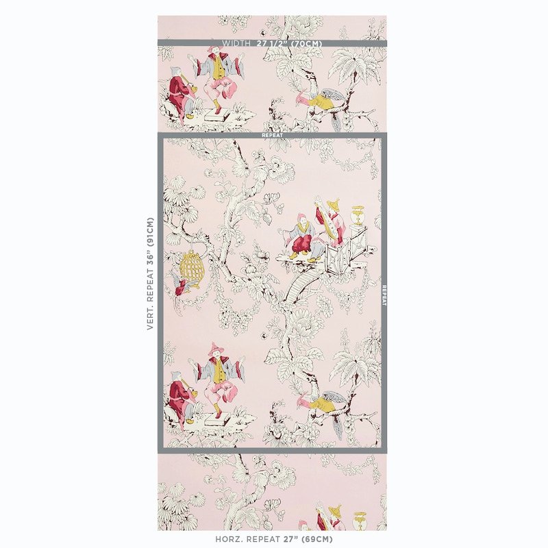 Acquire 5011651 Chinoiserie Moderne Pink Schumacher Wallcovering Wallpaper