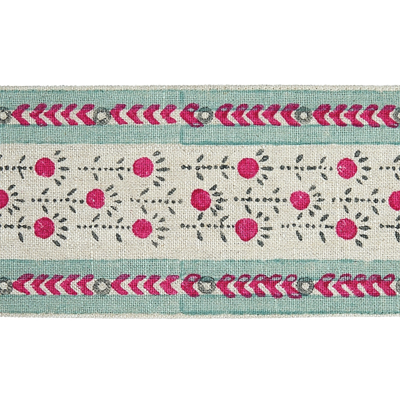 Sample 79102 Pica Bella Hand Blocked Tape, Magenta and Pistachio By Schumacher Trim
