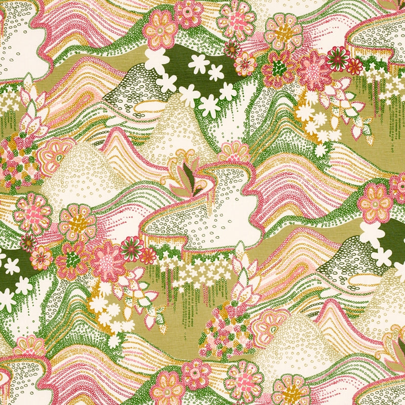 Purchase sample of 180131 Daisy Chain, Green And Pink by Schumacher Fabric