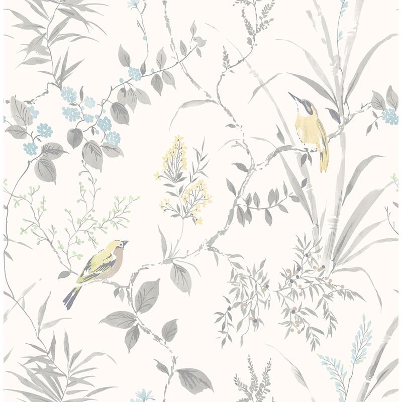 Sample 2904-24172 Fresh Start Kitchen and Bath, Imperial Garden Light Grey Botanical Wallpaper by Brewster