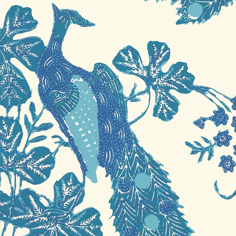 Buy 8270WP-05OWP Peacock Batik Multi Blues on Off White by Quadrille Wallpaper