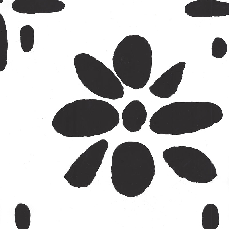 Sample 6380-15WP Wildflowers Ii, Black on White by Quadrille Wallpaper