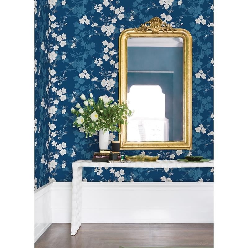 Acquire 2973-90104 Daylight Nicolette Navy Floral Trail Navy A-Street Prints Wallpaper