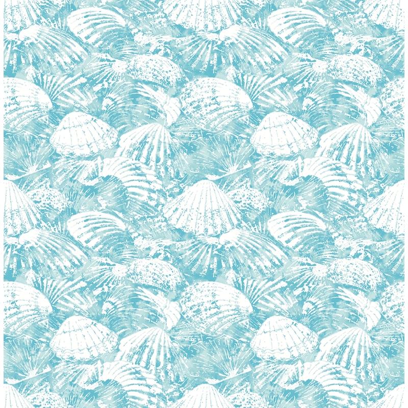 Sample 2904-25688 Fresh Start Kitchen and Bath, Surfside Aqua Shells Wallpaper by Brewster
