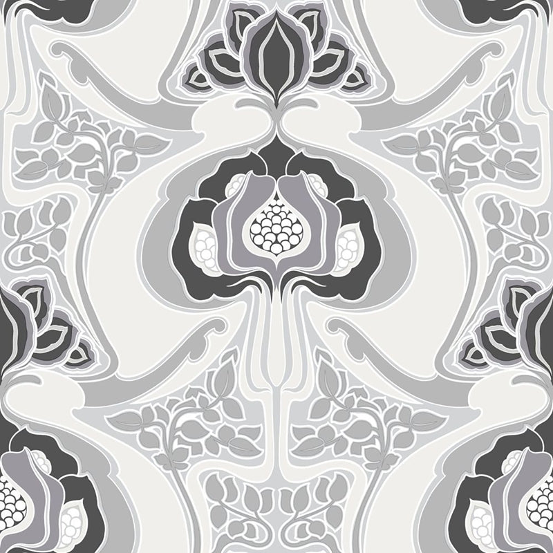 Sample DD347209 Design Department, Joaquin Black Art Nouveau Floral Wallpaper by Brewster