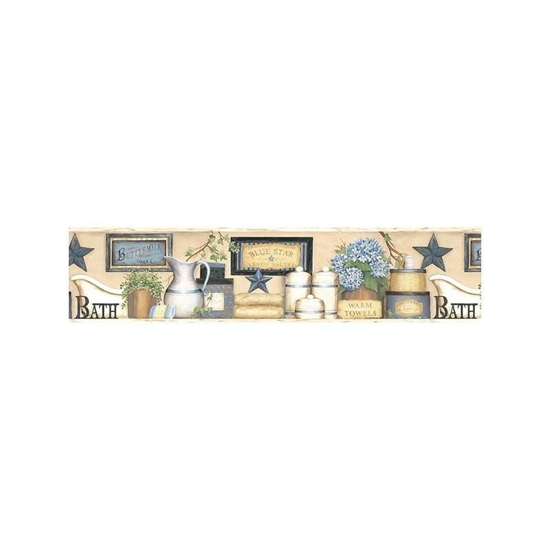 Sample 3123-63101 Homestead, Martha Blue Country Bath Border by Chesapeake Wallpaper