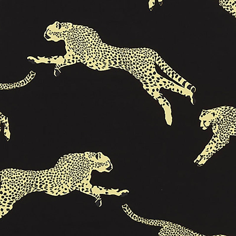 Sample SC 000616634 Leaping Cheetah Cotton Print, Black Magic by Scalamandre Fabric