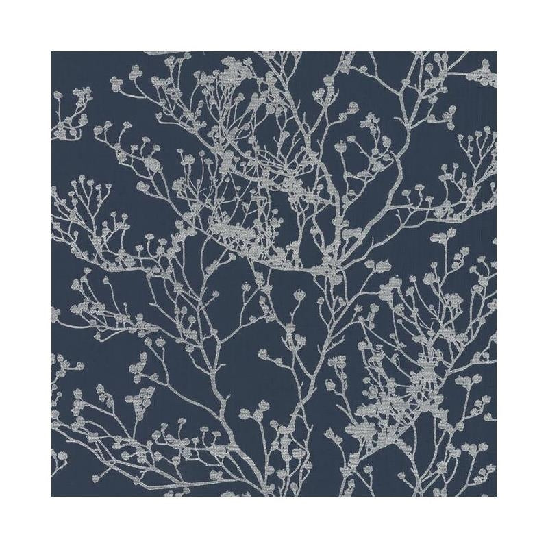 Sample - HC7521 Handcrafted Naturals, Budding Branch Silhouette Navy Ronald Redding