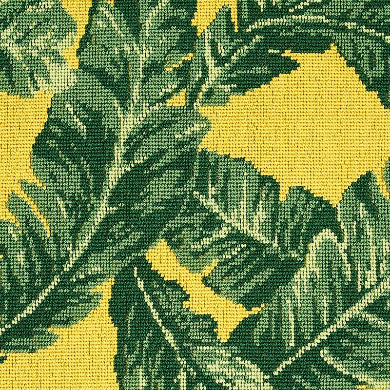 Find 80091 Tropical Leaf Epingle Green And Yellow Schumacher Fabric