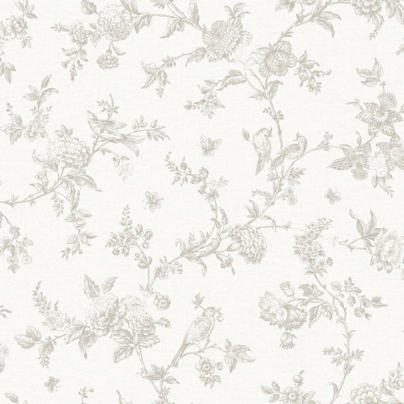 Sample 4072-70063 Delphine, Nightingale Taupe Floral Trail Wallpaper by Chesapeake