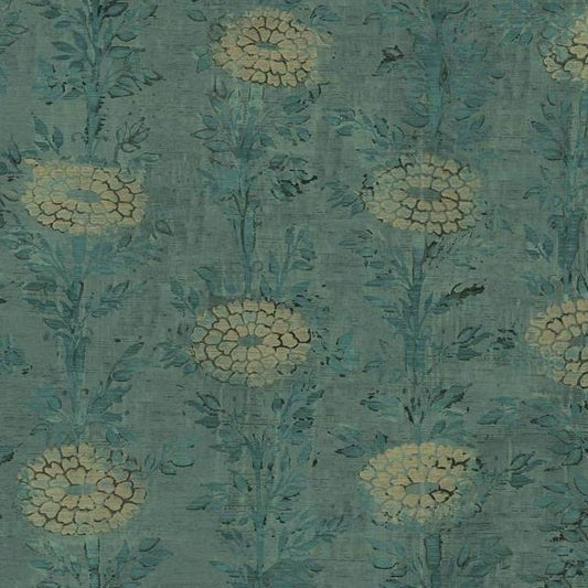 Order AF6519 Tea Garden French Marigold Teal Gold by Ronald Redding Wallpaper