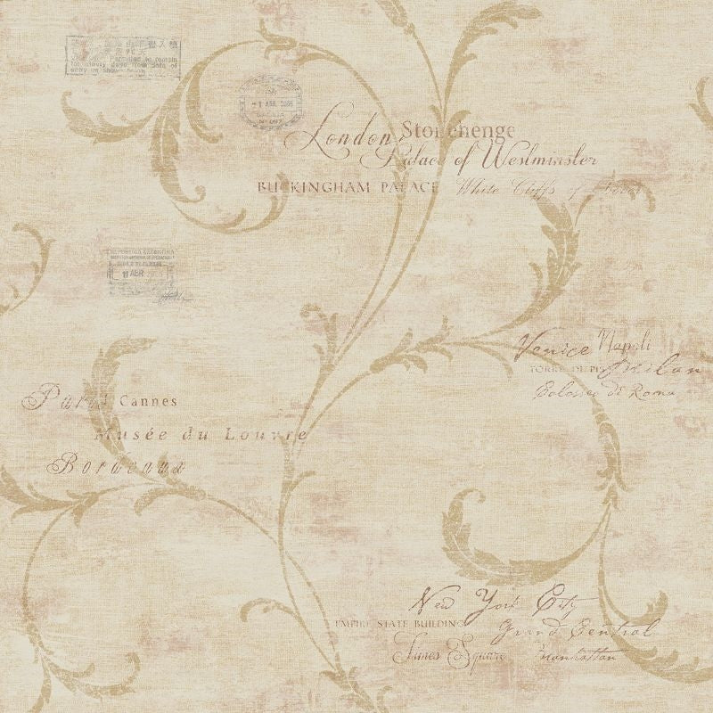 Acquire MV82101 Vintage Home 2 Scroll and Stamps by Wallquest Wallpaper