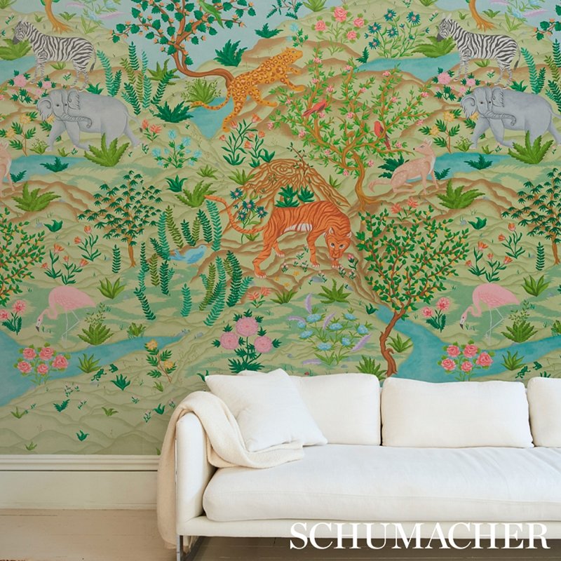 Purchase 5013311 Finches Jungle Panel Set Verdant Schumacher Wallcovering Wallpaper