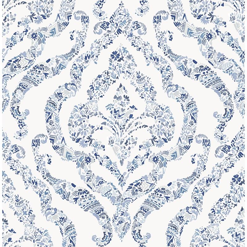 Sample 2901-25403 Perennial,  Featherton Blue Floral Damask Wallpaper by A Street Prints