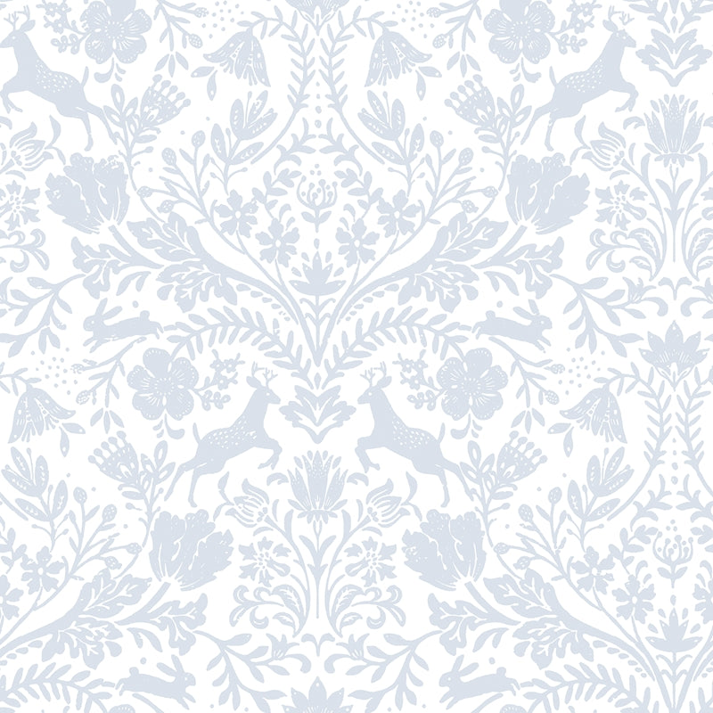 Sample 3124-13882 Thoreau, Forest Dance Light Blue Damask Wallpaper by Chesapeake