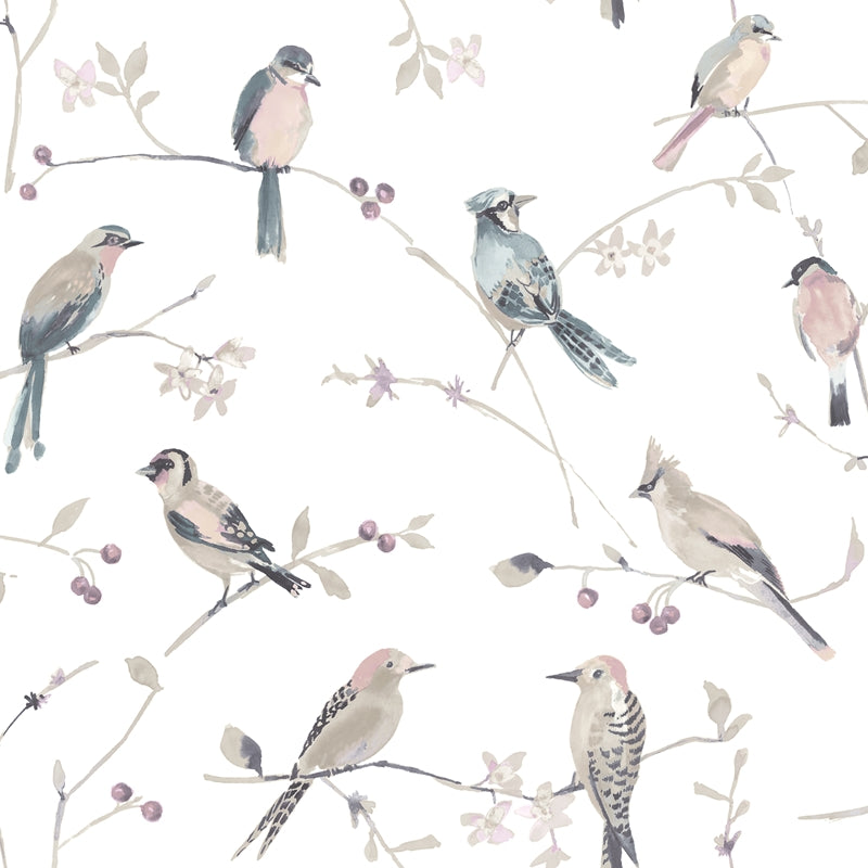 Sample 3124-13854 Thoreau, Birdsong Mauve Trail Wallpaper by Chesapeake