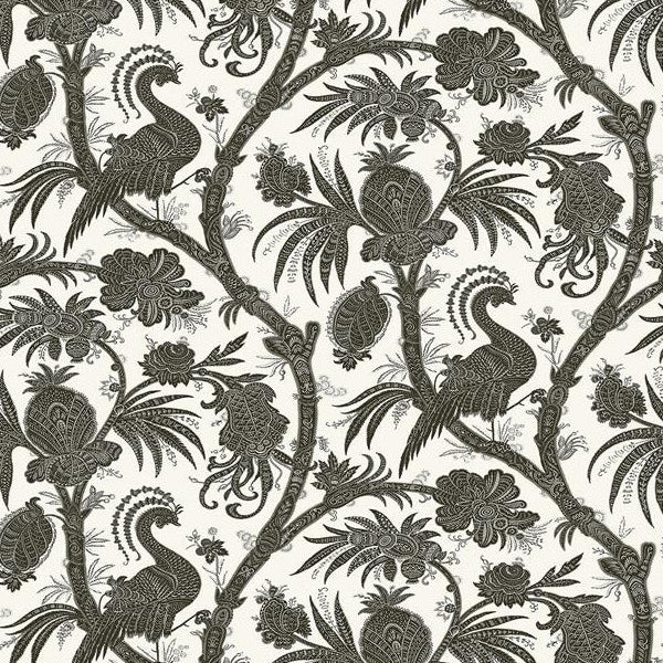 Order SCS3875 Scalamandre Charcoal Balinese Peacock Scalamandre Self Adhesive Wallpaper Charcoal by NuWallpaper