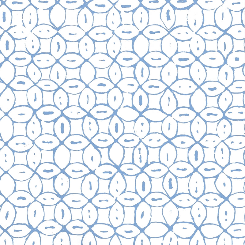 Sample 6450-01AWP Melong Batik, French Blue on Almost White by Quadrille Wallpaper