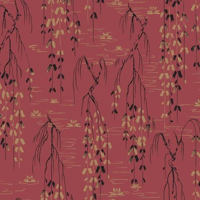 Search AF6585 Tea Garden Willow Branches Red Black Gold by Ronald Redding Wallpaper